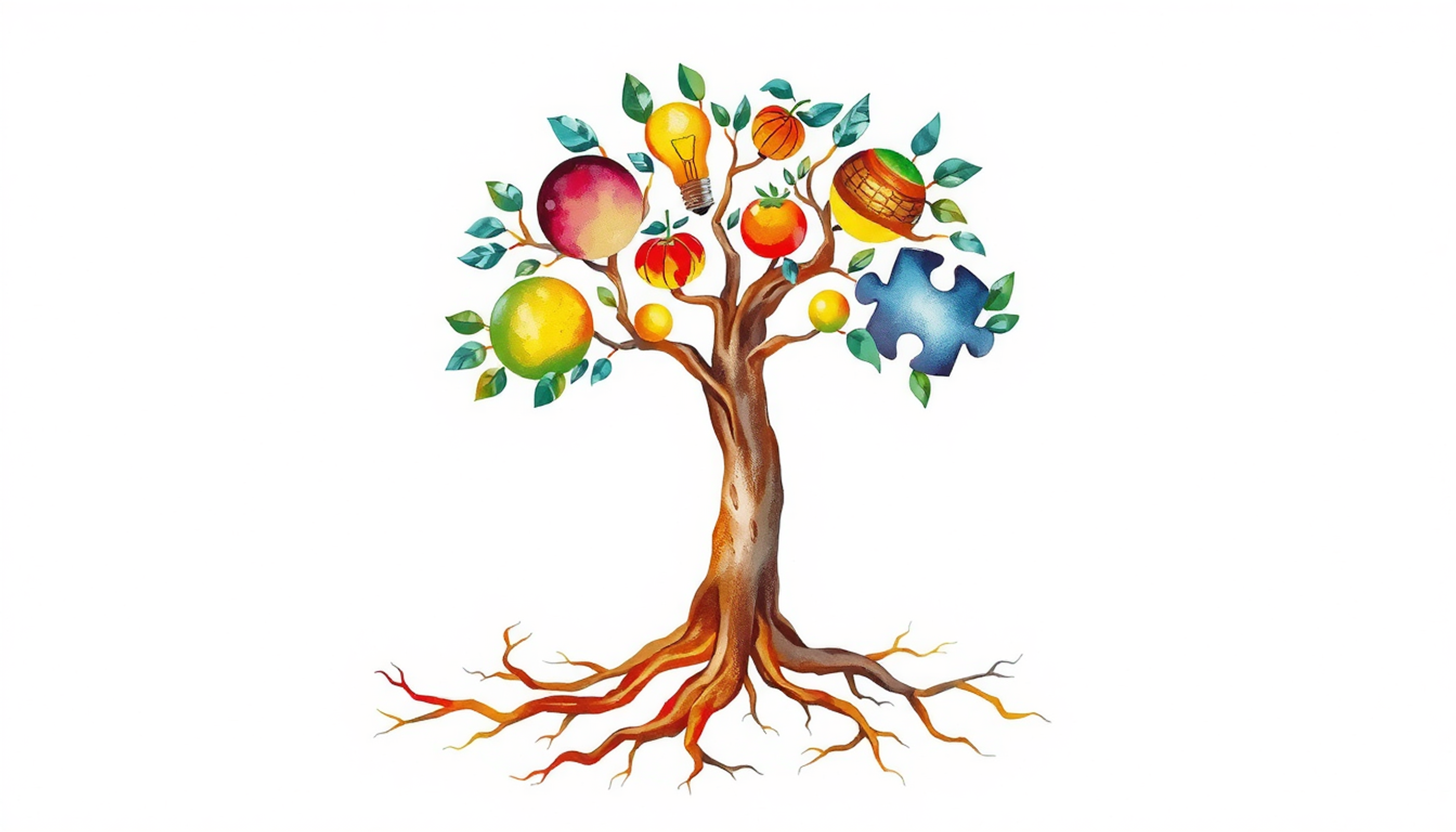Tree of neural pathways with creative ideas and memory errors.