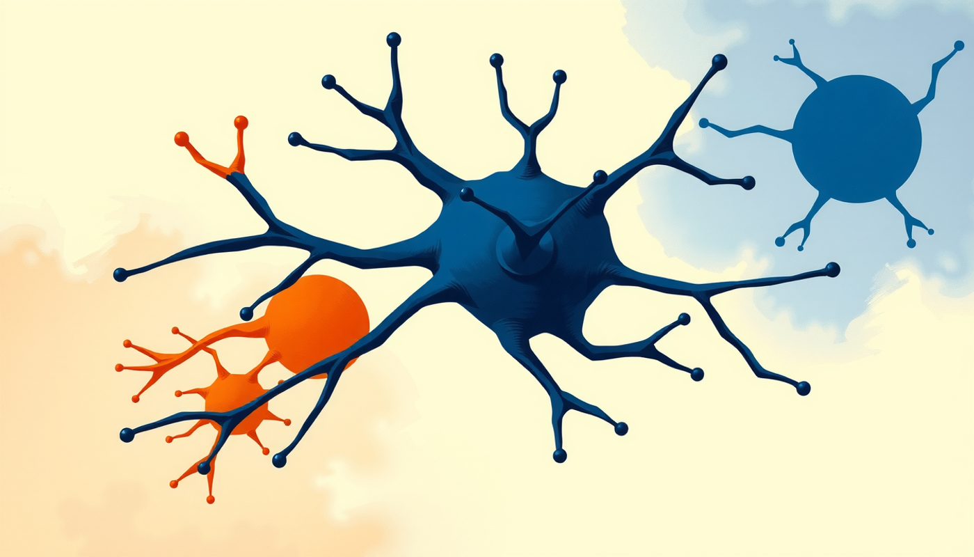 Neuron with shrinking dendrites in hippocampus and growing in amygdala under stress.