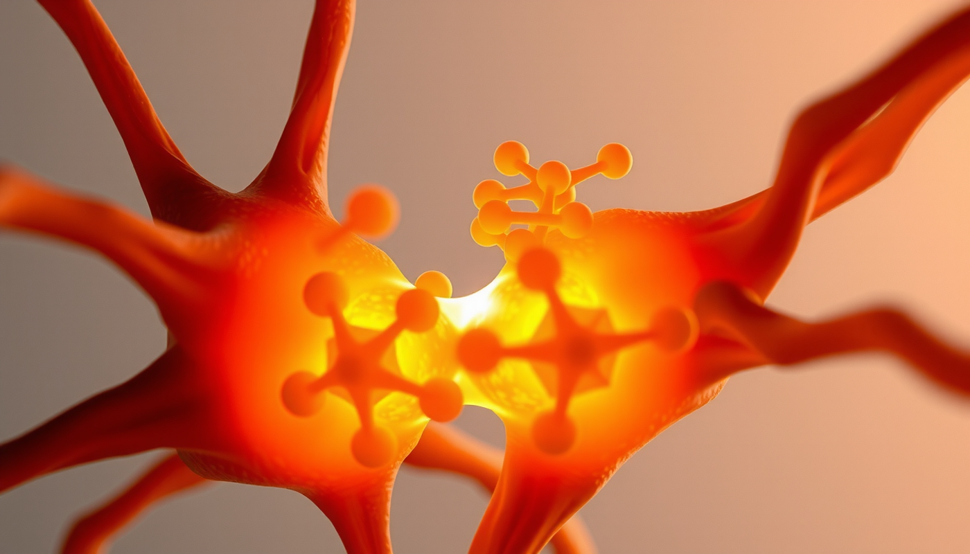 Neurons at a synapse with highlighted GABA receptors and miR-33 molecules.