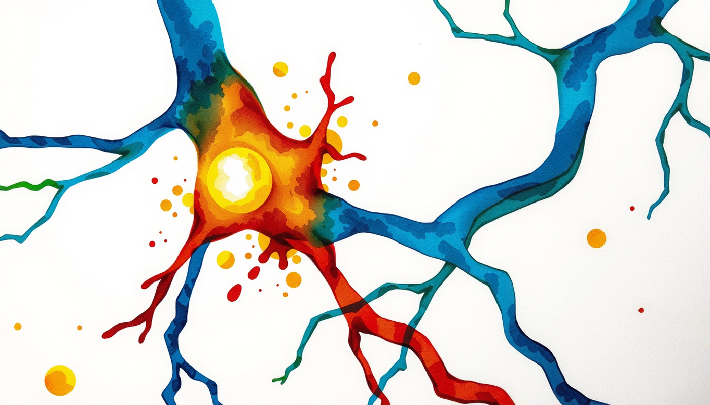 Microscopic view of neurons forming a synapse with dopamine molecules.