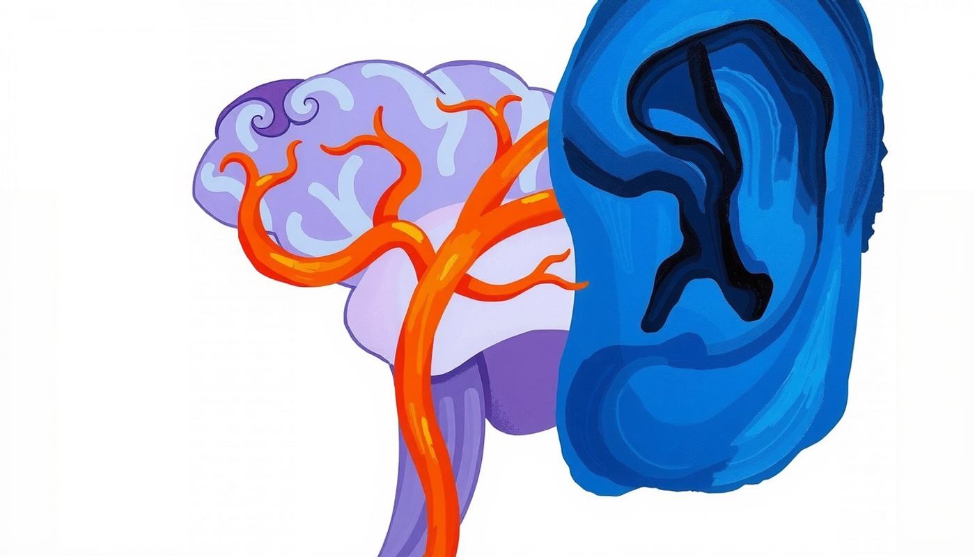 Close-up of a newborn's ear and glowing brain pathways.