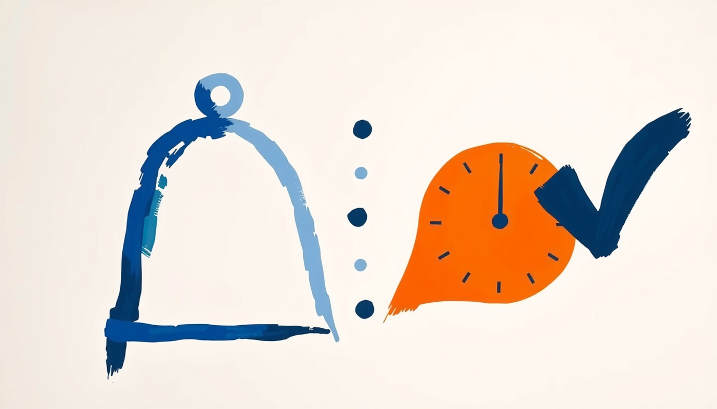 Notification bell and timer with checkmark on soft indigo background.