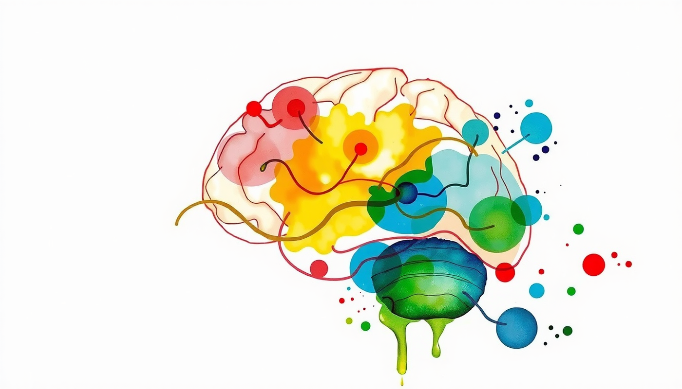 Glowing nucleus accumbens with golden dopamine pathways in brain cross-section.