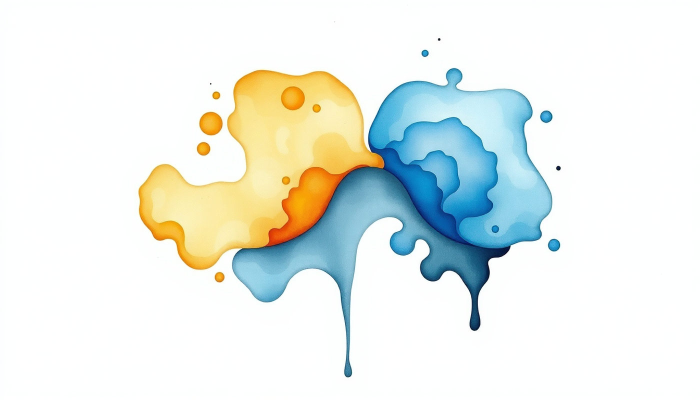 Overlapping bell curves in amber and indigo on a white background.