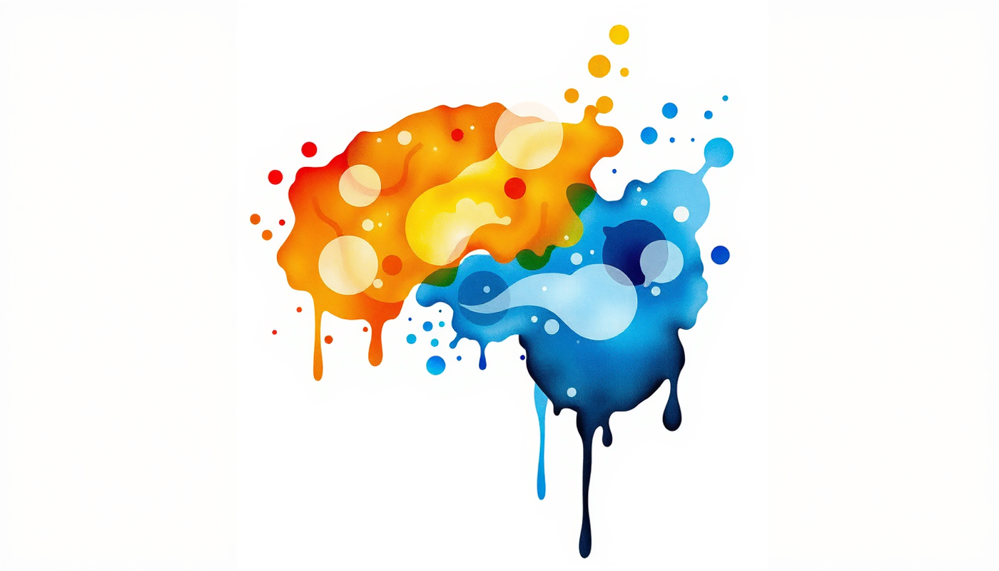 Translucent memory traces in a glowing brain, amber overpowering blue.