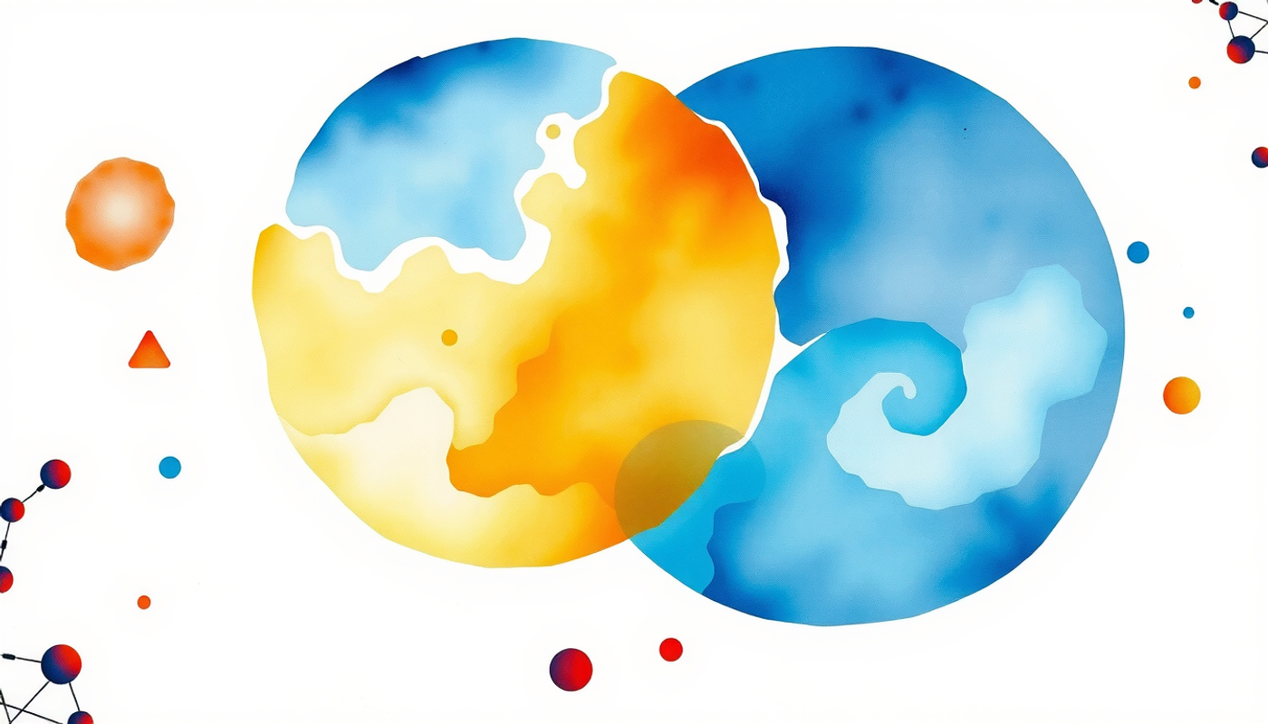 Overlapping blue and gold circles symbolizing attention and memory processes.