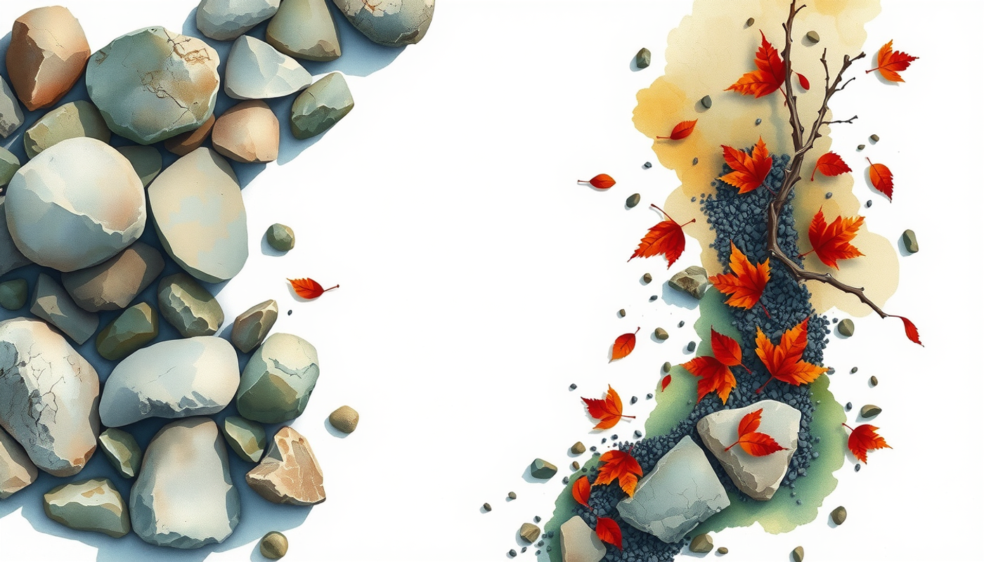 Two winding garden paths, one smooth stone and one rough gravel.