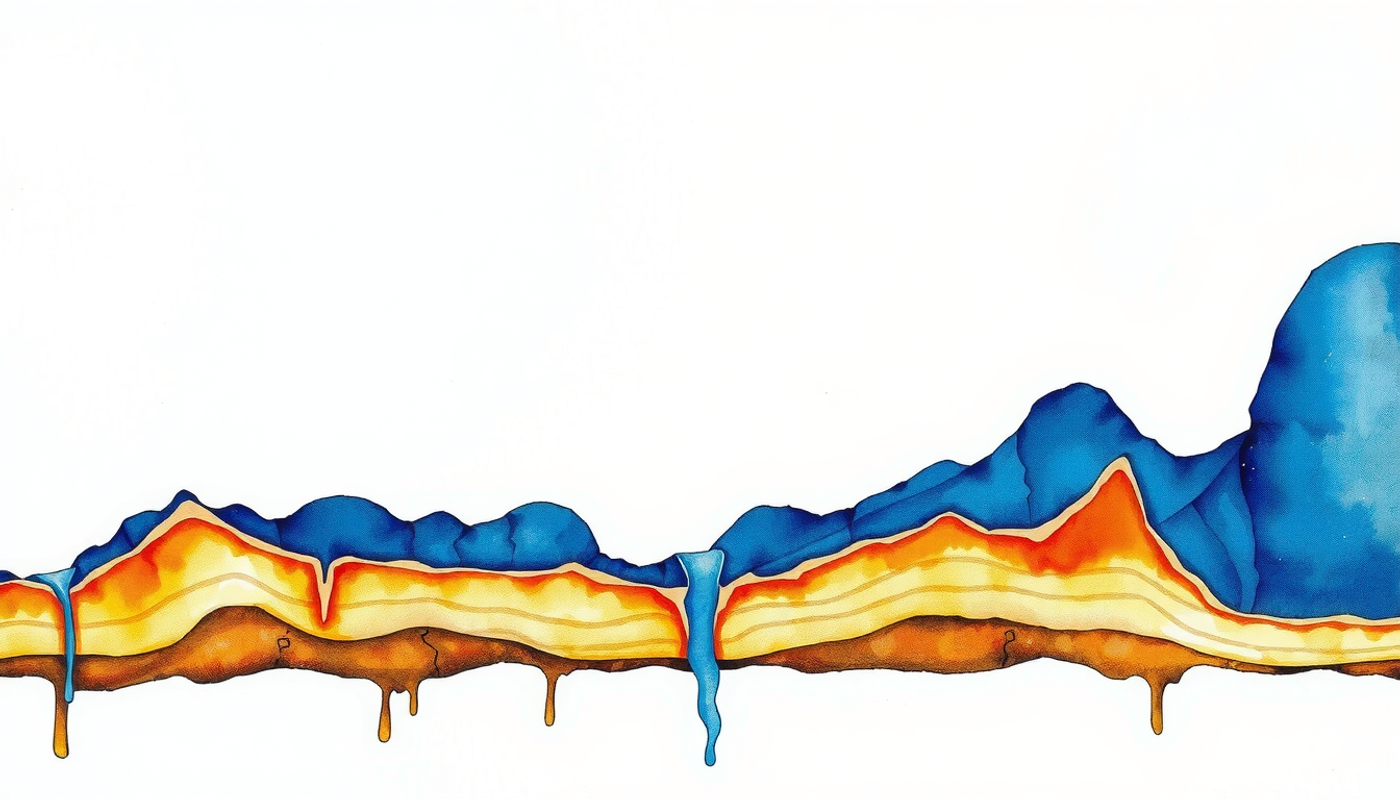 Cross-section of parallel stone channels with flowing water textures.