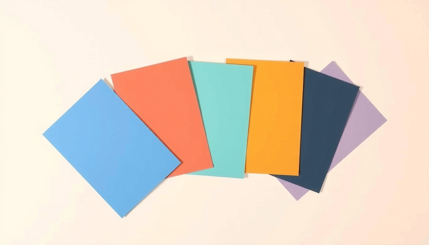 Seven pastel-colored cards in a fan pattern for comparison.