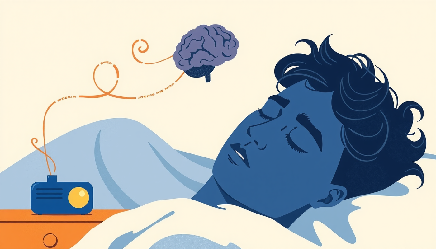Person sleeping peacefully as calming scent waves activate memory networks.