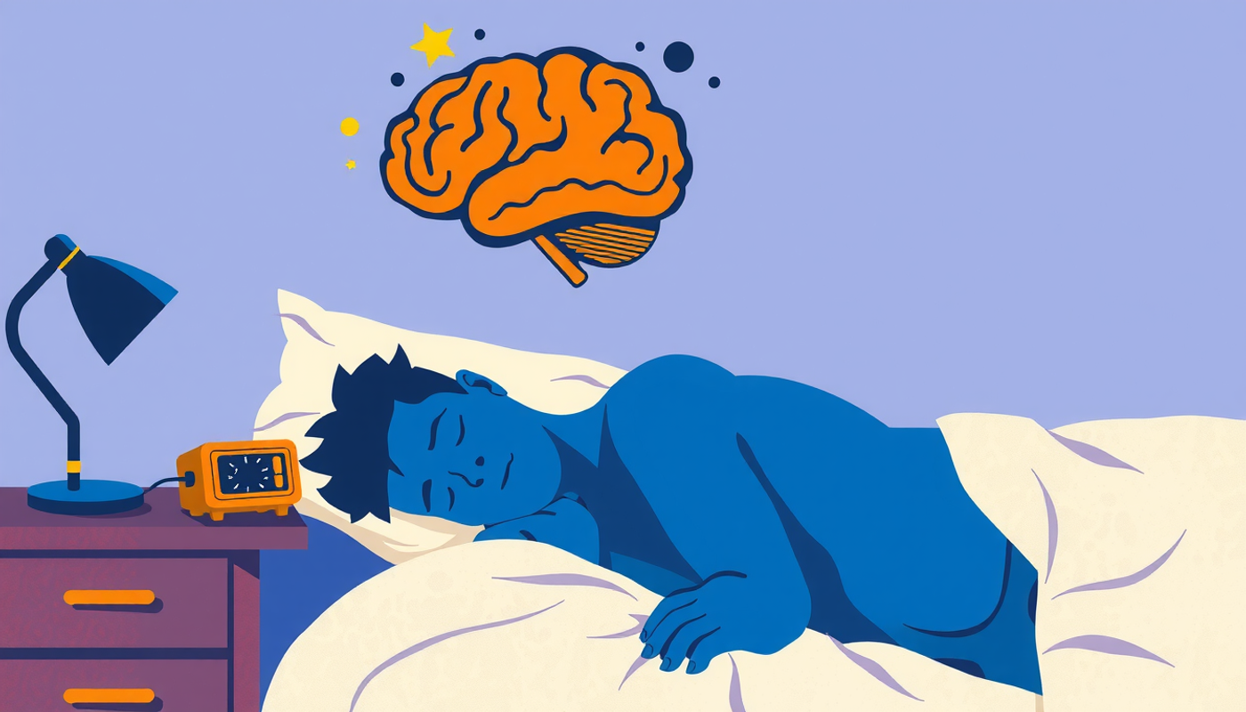 Person sleeping peacefully as calming scent waves activate memory networks.