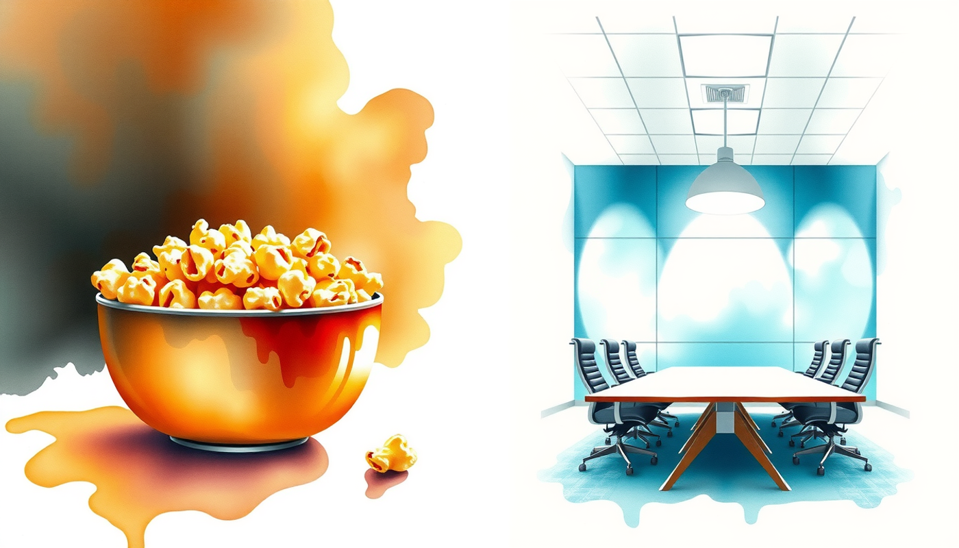 Popcorn in a cinema and office, highlighting context-driven behavior differences.