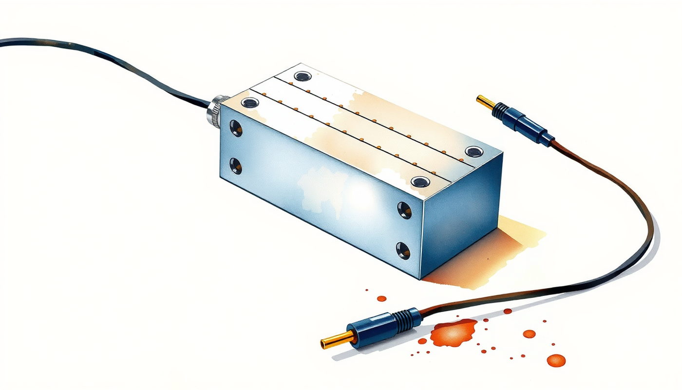 Precision laboratory apparatus with brass pins on aluminum block.