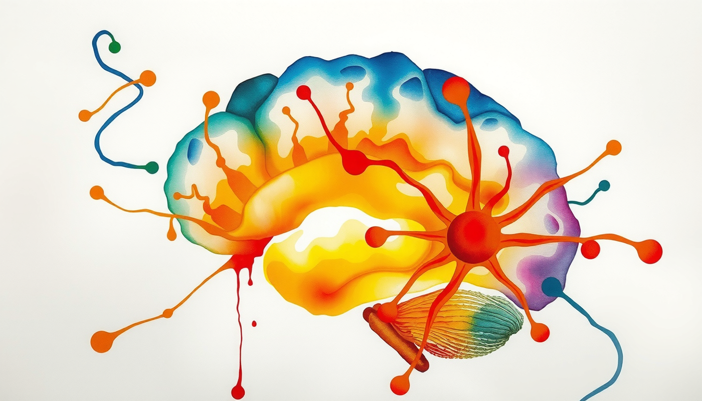 Bright amber VTA glowing with dopamine pathways to hippocampus and nucleus accumbens.