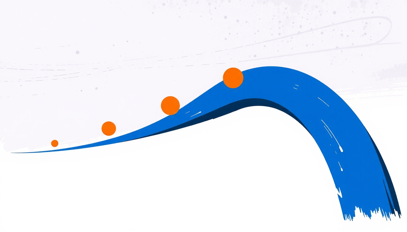 Rising curve infographic with milestone markers and gradient background.