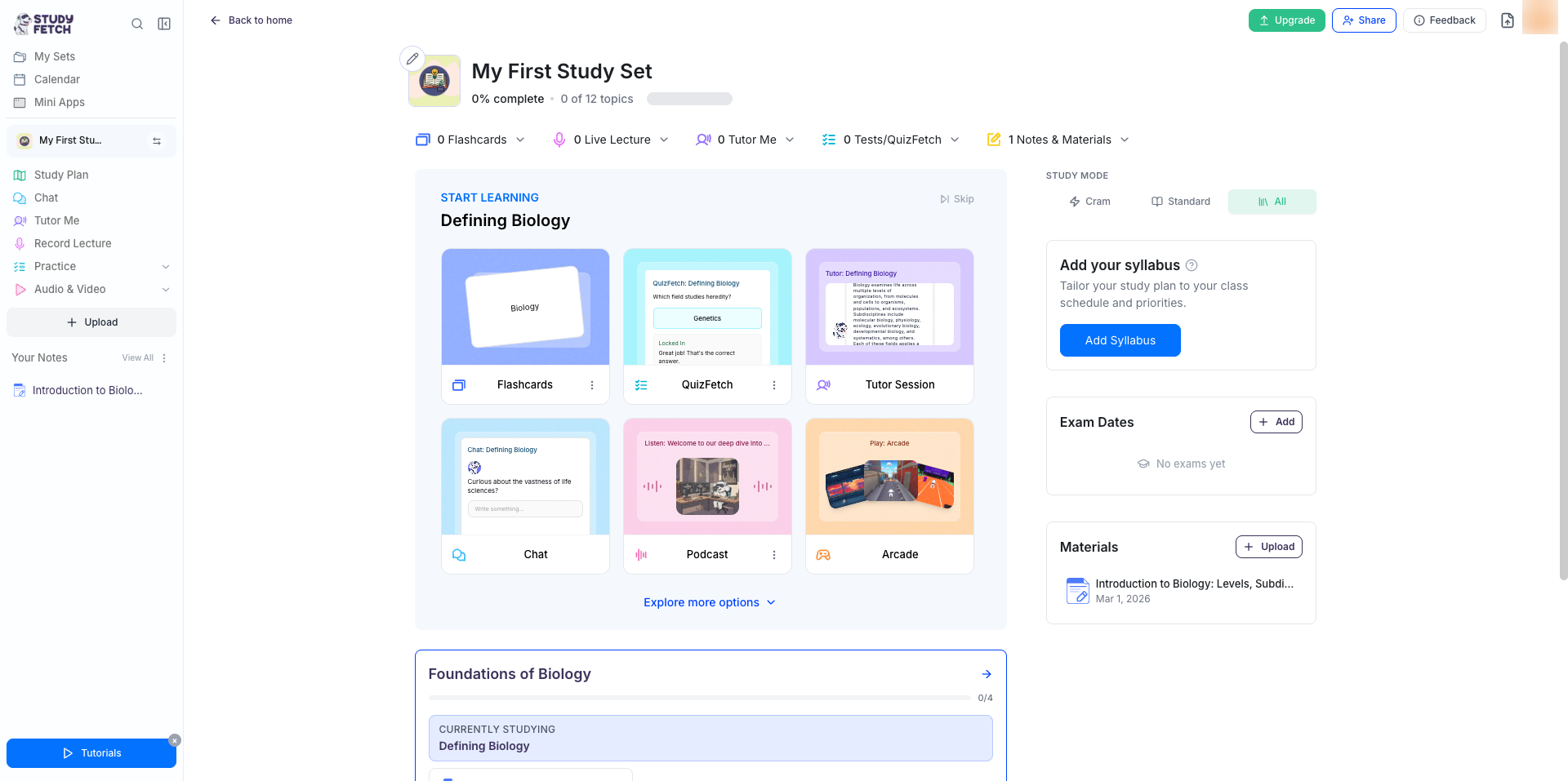 StudyFetch Desktop Dashboard