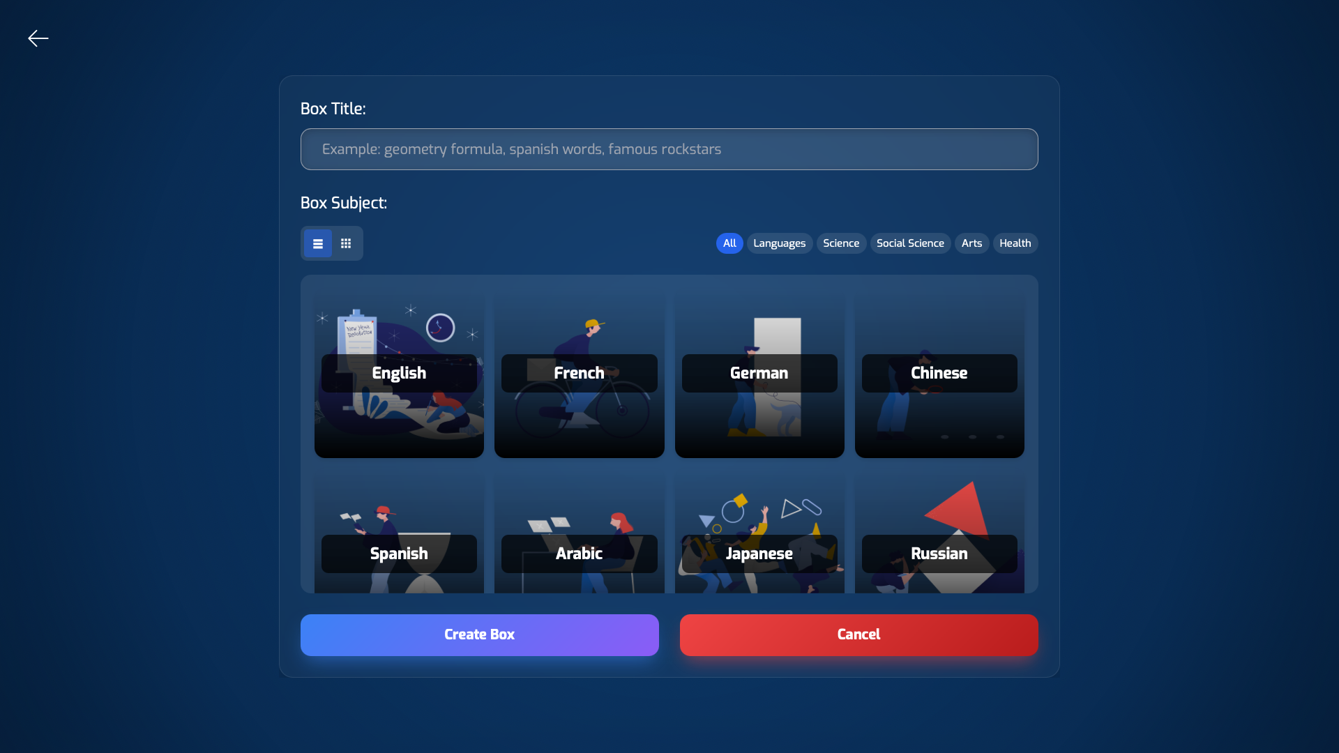 Desktop — Deck creation dialog in the web app