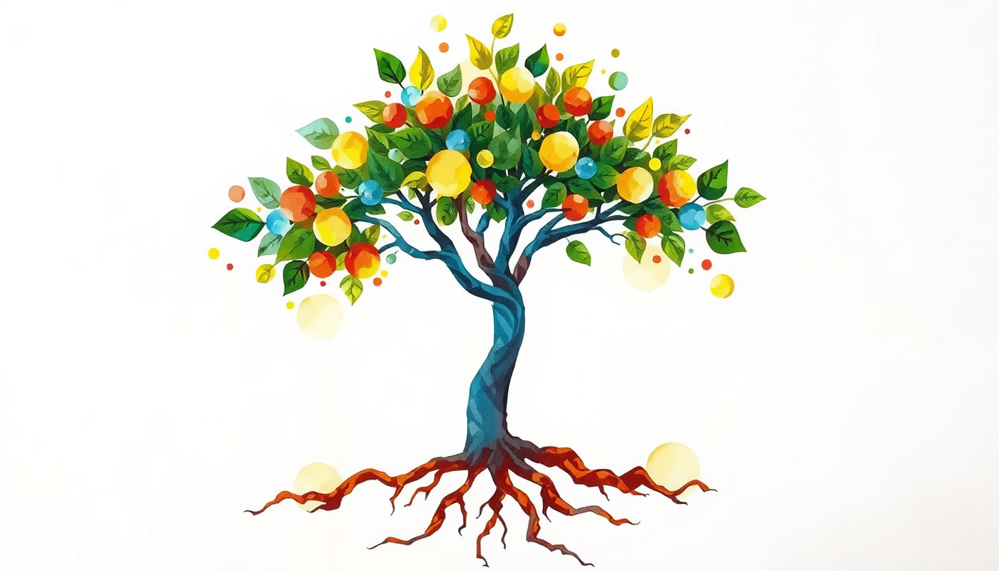 Seed growing into a branching tree with glowing memory nodes.