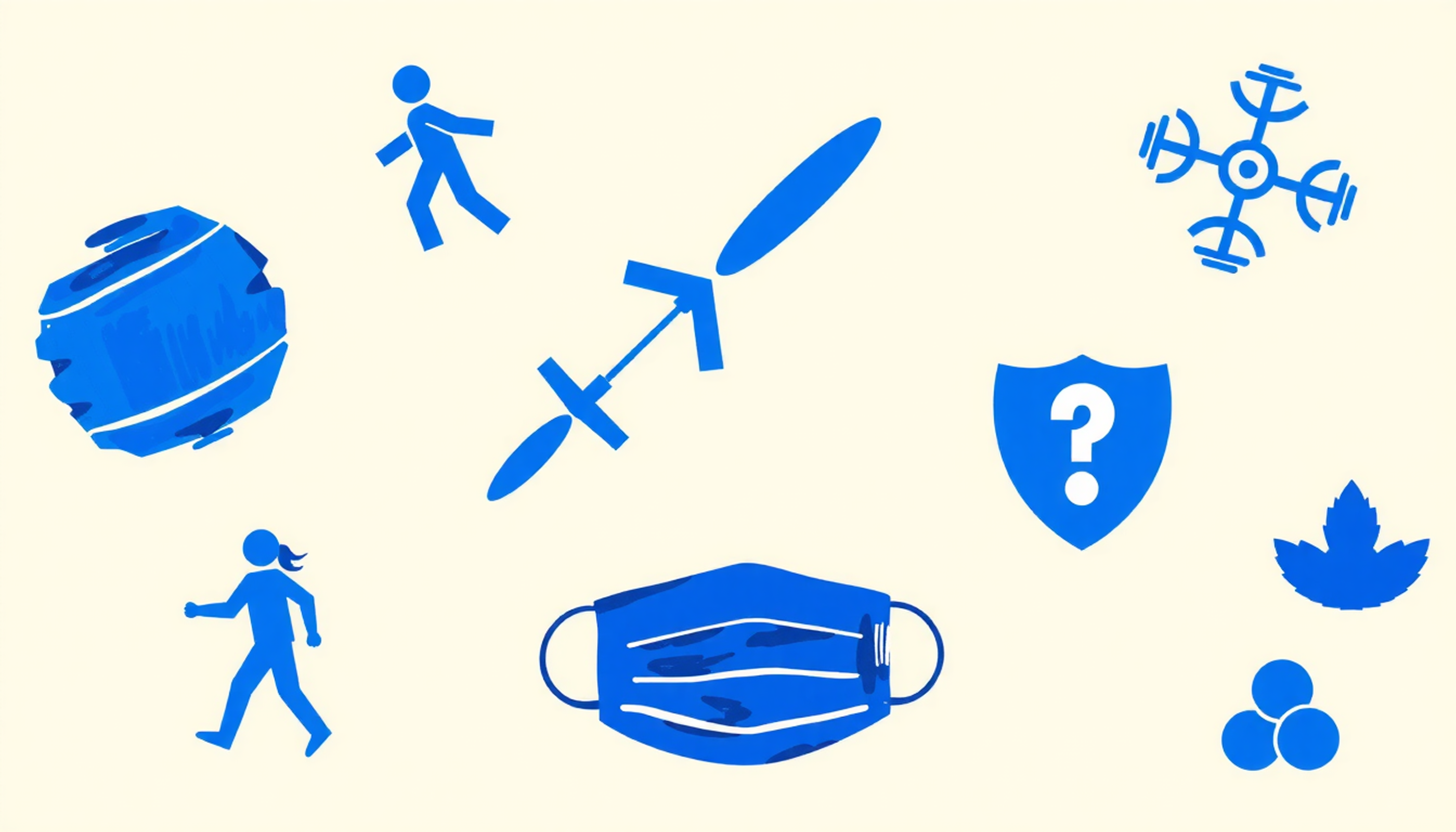 Seven prevention strategies displayed as simple icons in a calming grid.