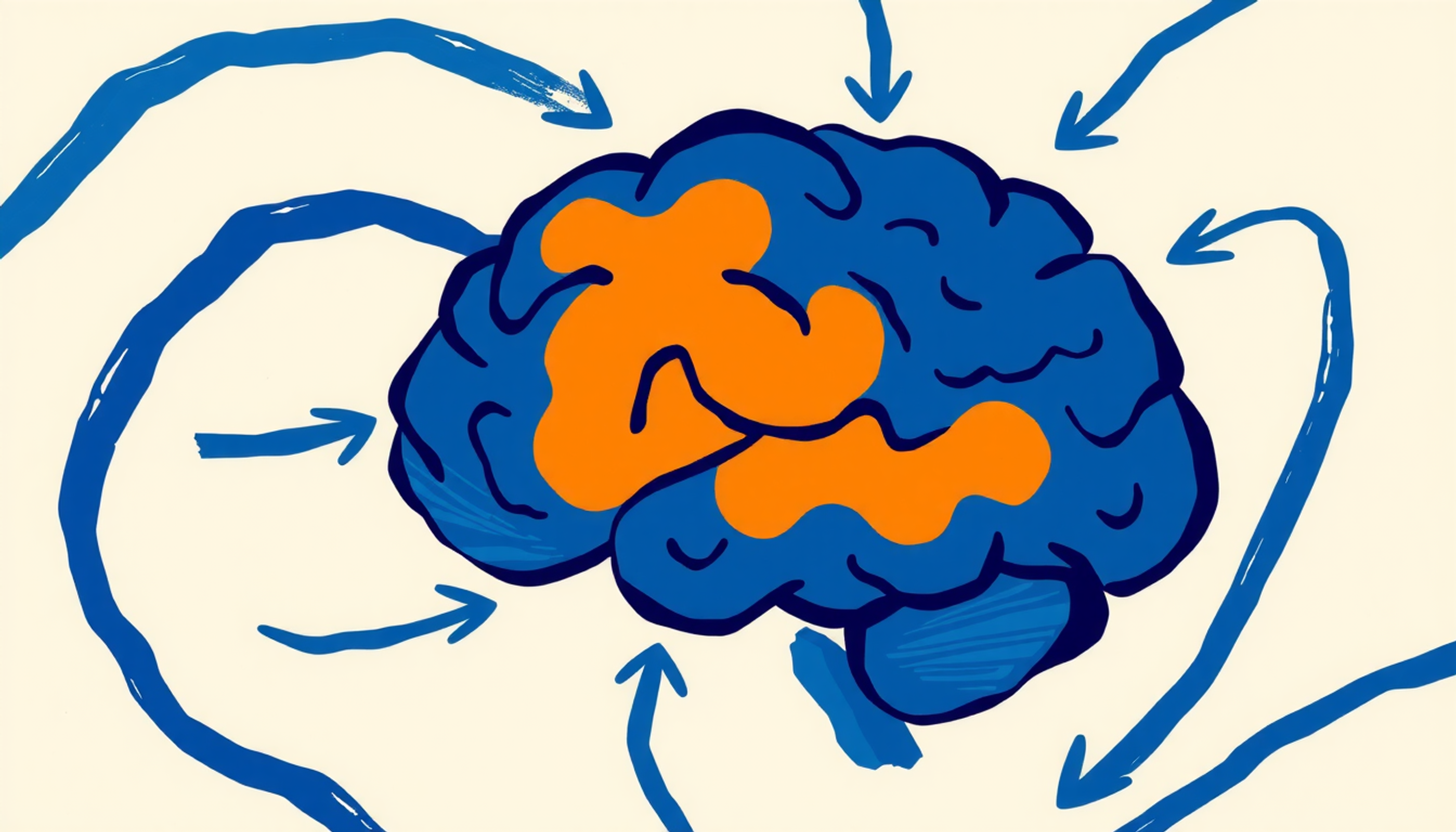 Diagrama anatómico de vías visuales y auditivas en el cerebro.