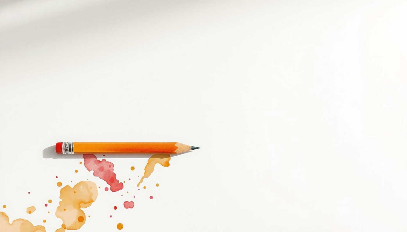 Pencil on blank paper with ghostly words in soft light.