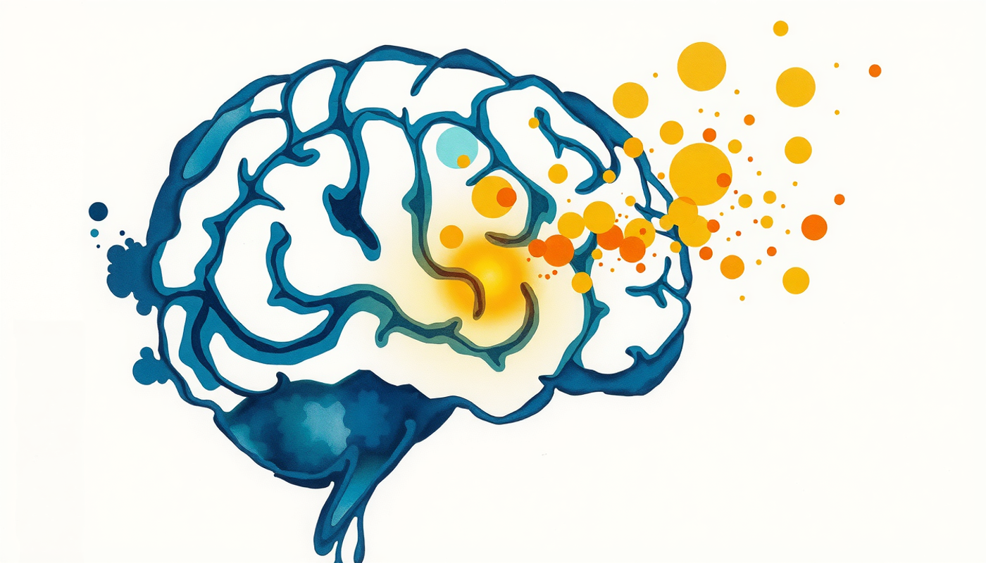 Sleeping brain cross-section with glowing hippocampus and luminous particles.