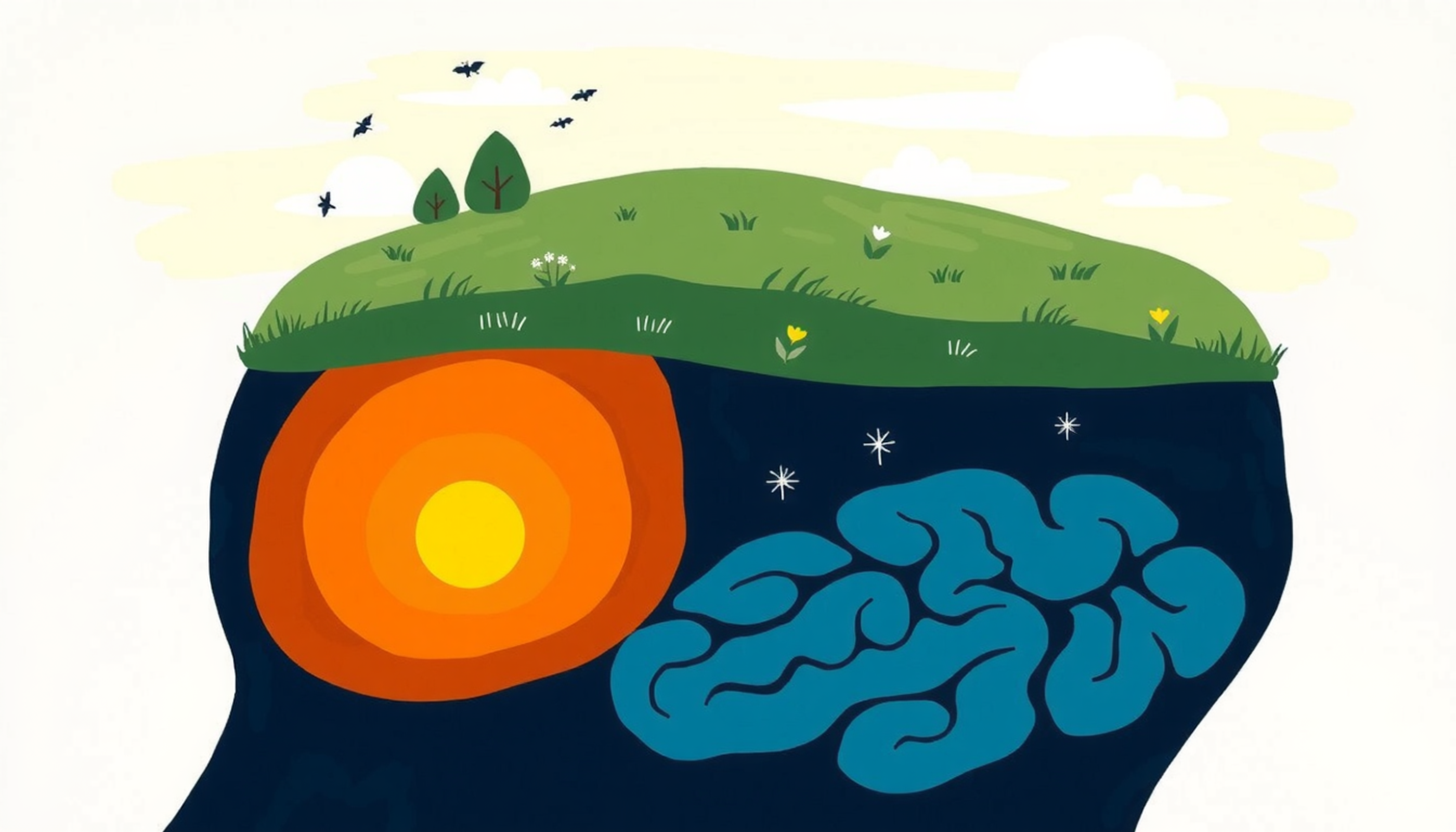 Dual-layer visualization of REM sleep: calm dreams vs. amygdala activity.
