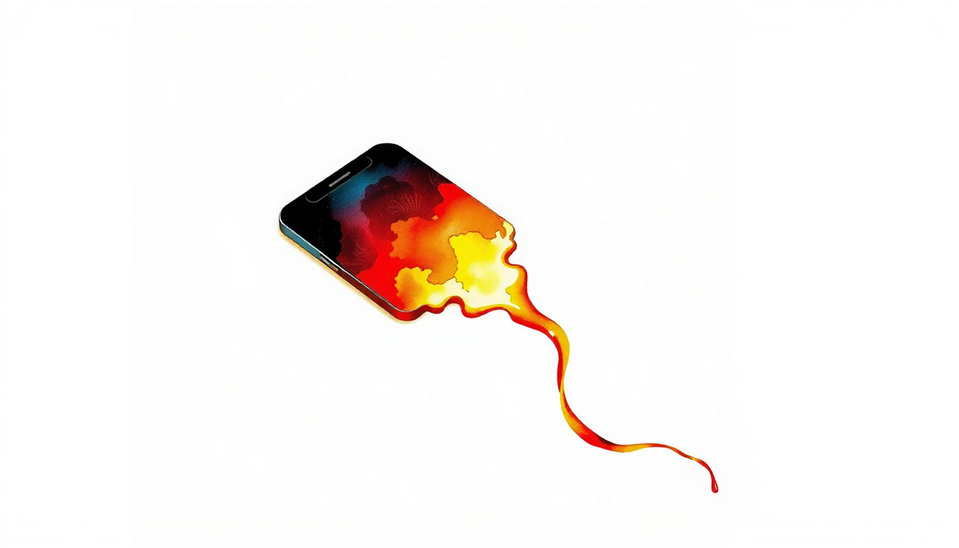 Smartphone on wooden table casting a brain drain shadow.