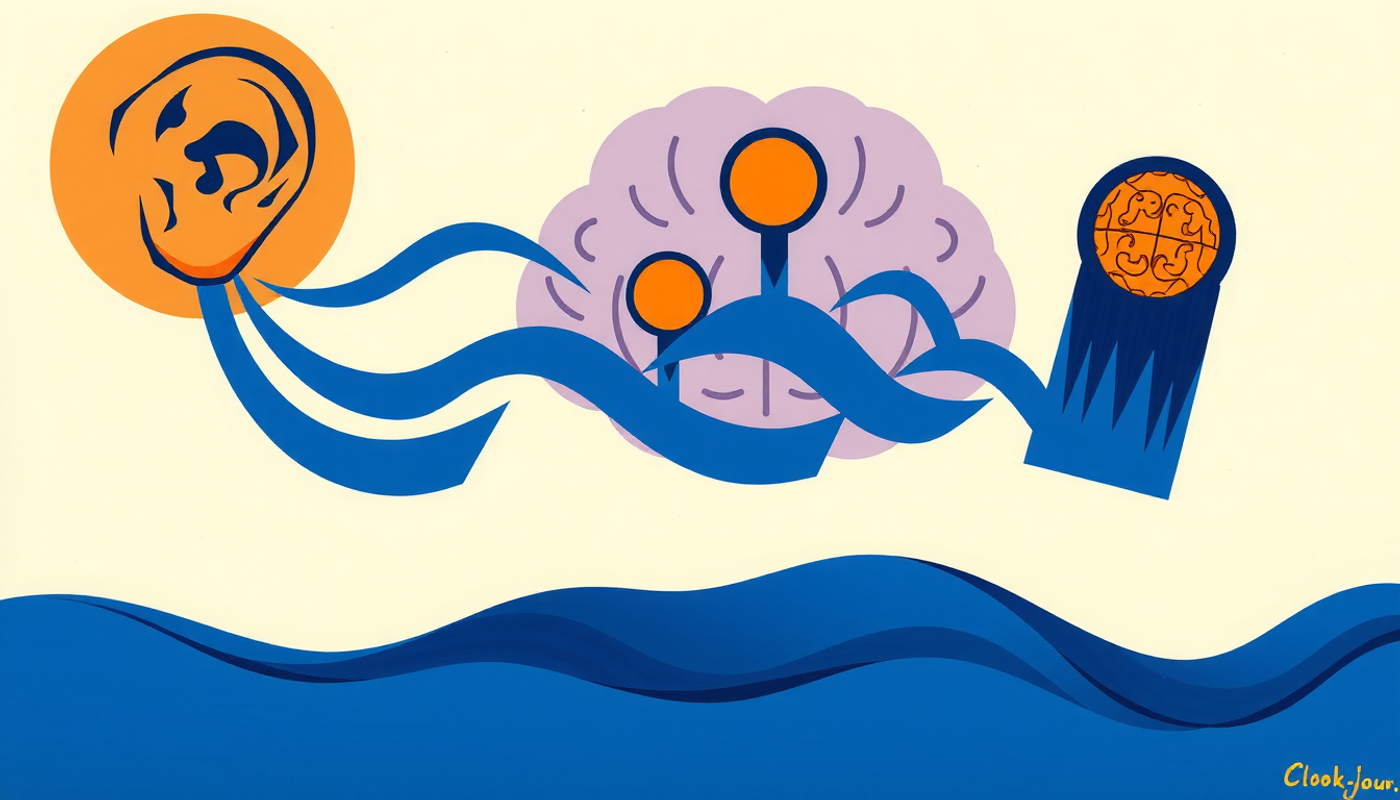 Sound waves entering a sleeping person's ear, encountering open and closed gates.