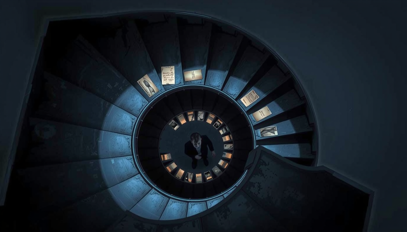 Circular diagram depicting a downward spiral of sad memories.