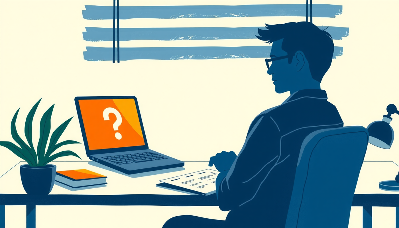 Student focused on a laptop with flashcard-style questions in a cozy study space.