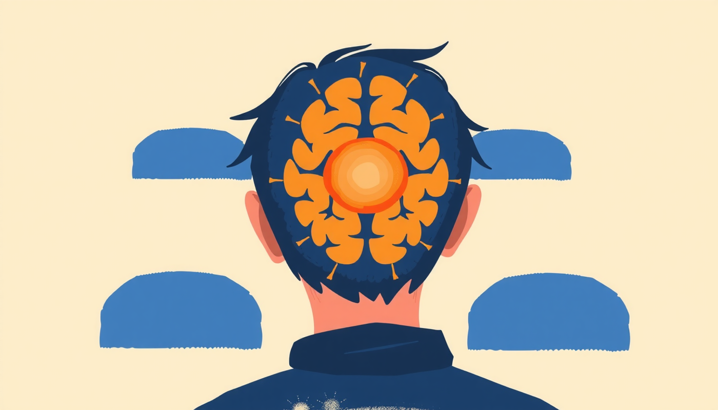 Student in lecture hall with brain processing visual and auditory information.