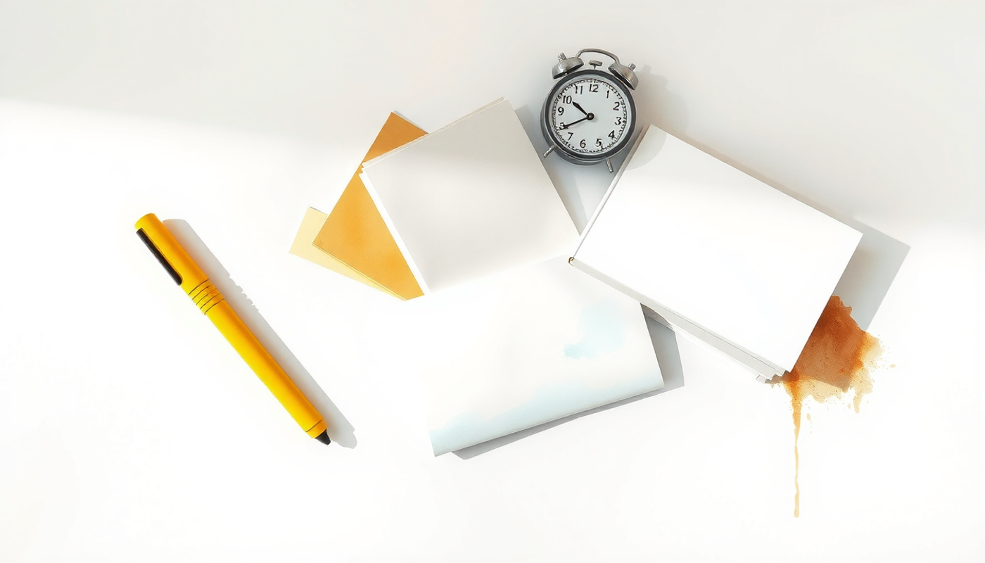 Study supplies on a desk: highlighter, index cards, and timer.