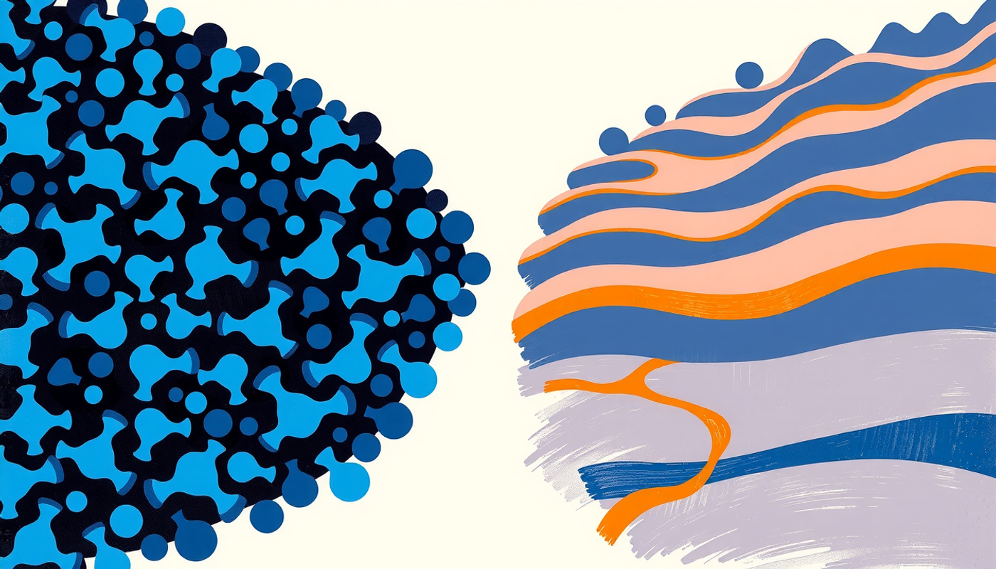 Before and after synapse landscape: cluttered vs. pruned connections.