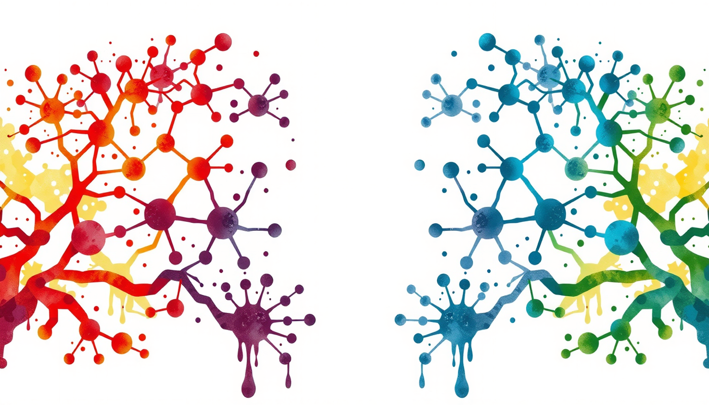 Dense forest of glowing neural connections transitioning from dusk to dawn.