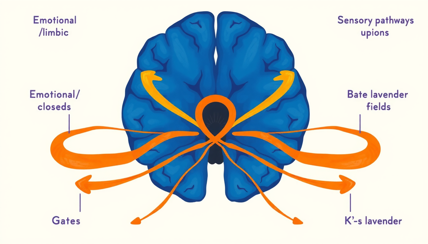 Cross-section of thalamus showing selective filtering in pathways.