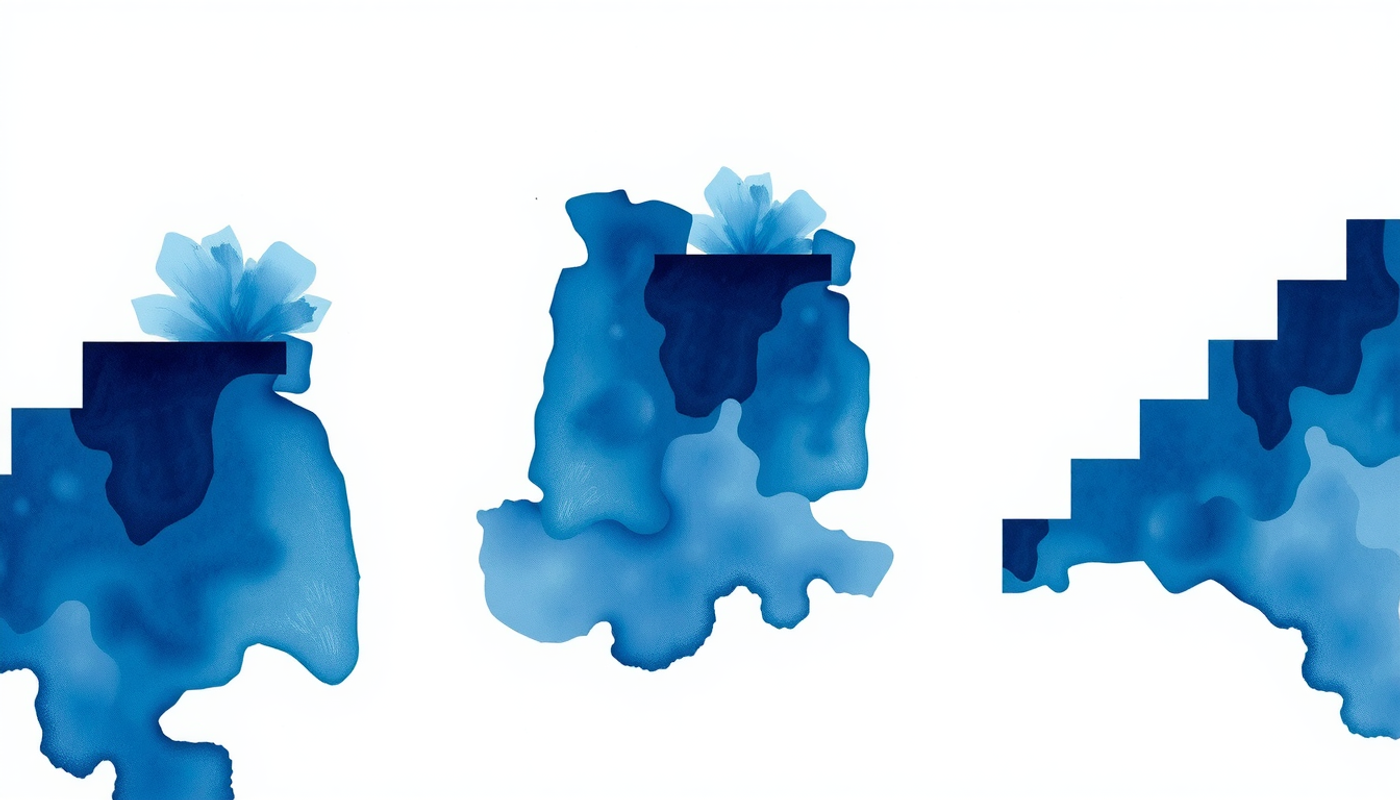 Three indigo staircases descending at different angles, symbolizing rates of forgetting.