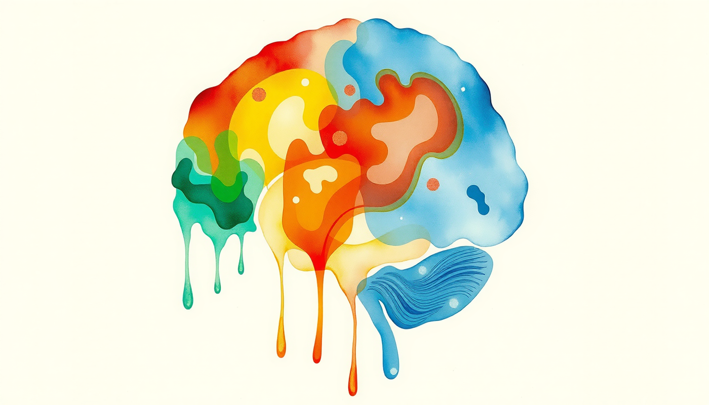 Translucent brain side view with highlighted motor, auditory, and hippocampus regions.