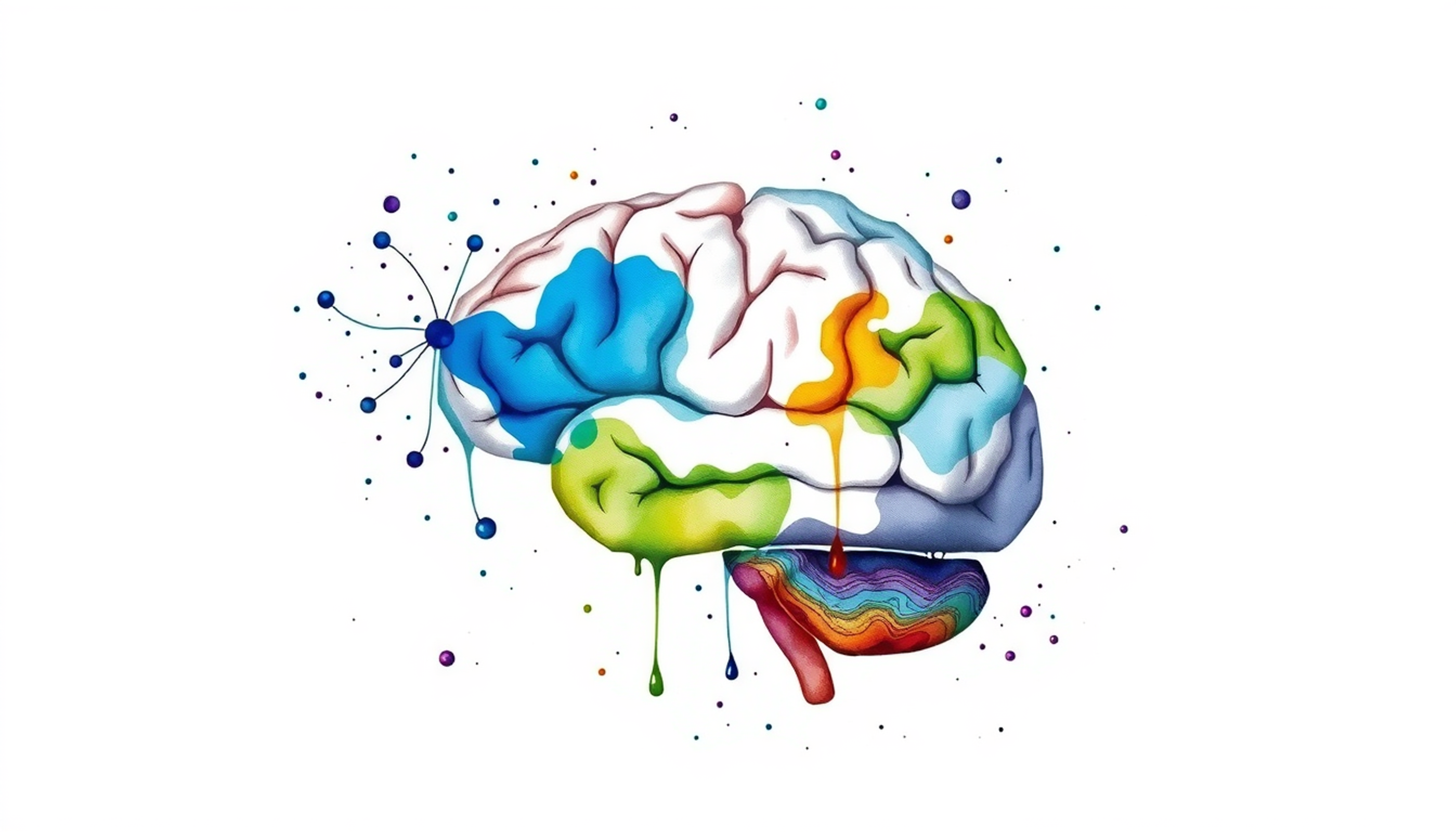 Translucent brain model with glowing indigo frontopolar region and neural pathways.