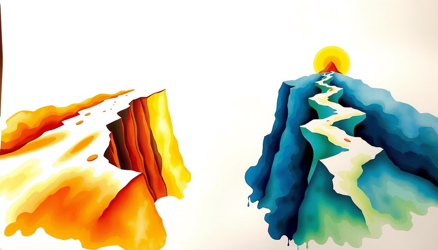 Diverging paths in an abstract landscape symbolizing learning choices.