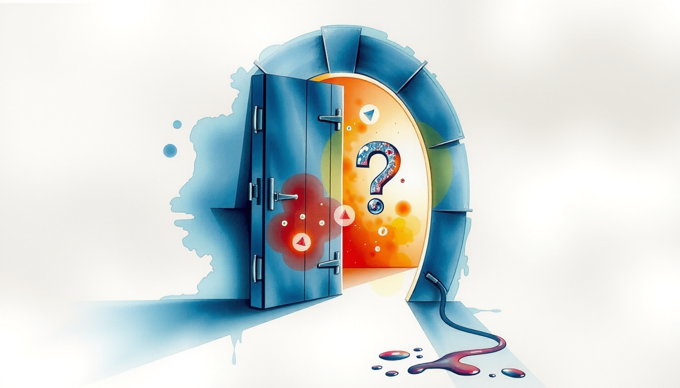 Locked vault door opening with bright light, symbolizing memory editing.