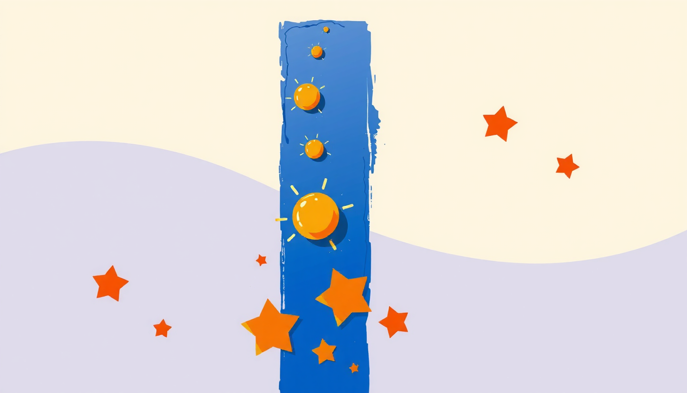 Vertical progress bar with glowing milestones and achievement badges on gradient background.