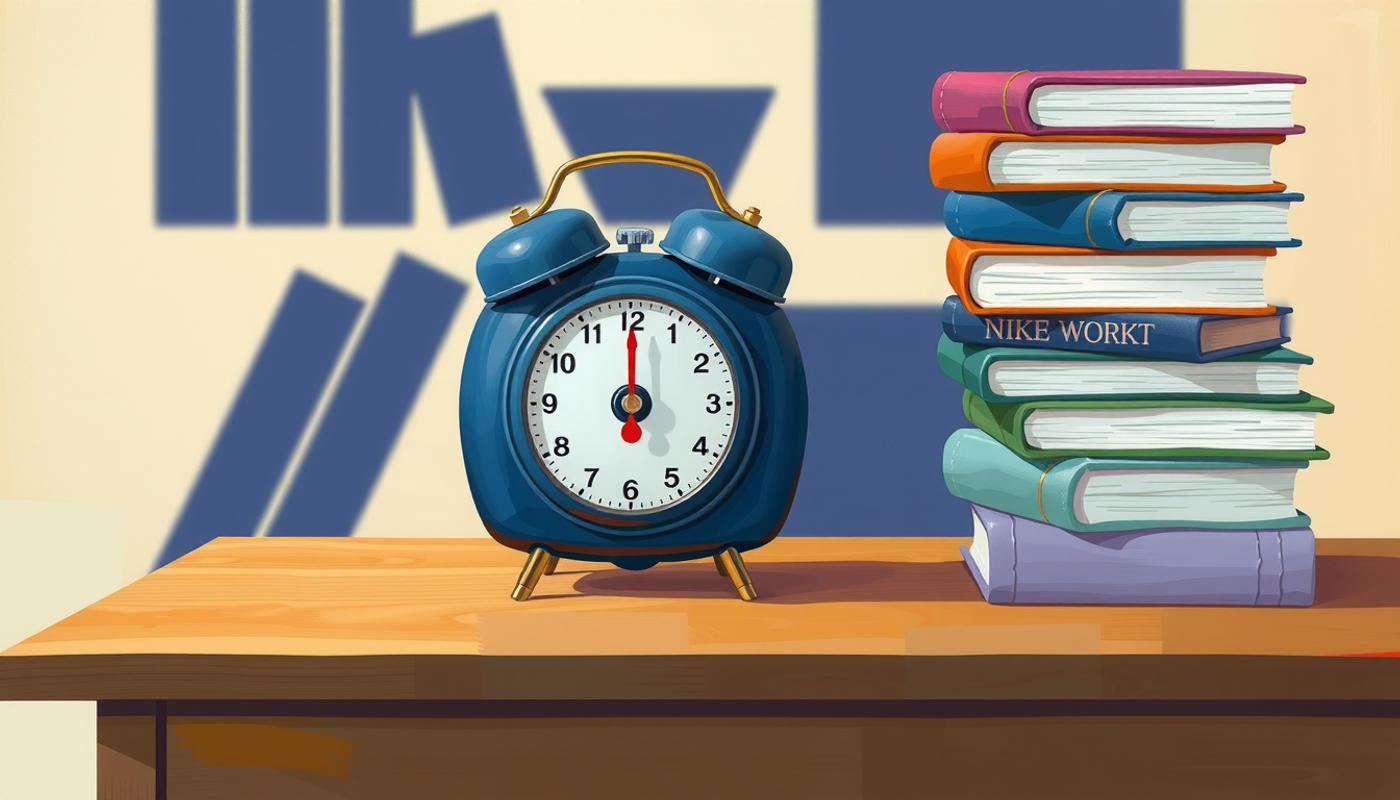 Kitchen timer displaying 25 minutes beside textbooks in warm afternoon light.