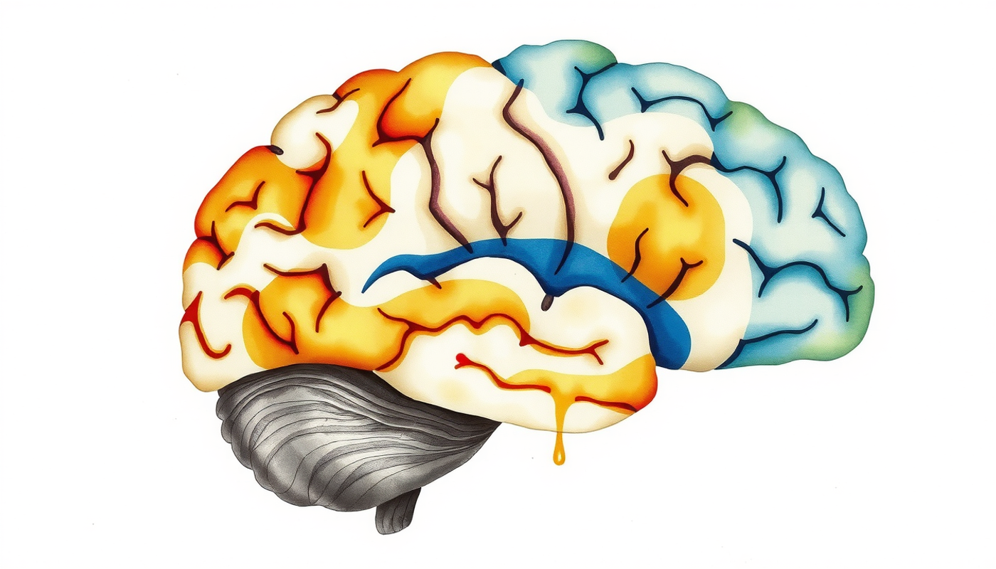 Vintage brain cross-section highlighting preserved cerebellum and basal ganglia functions.