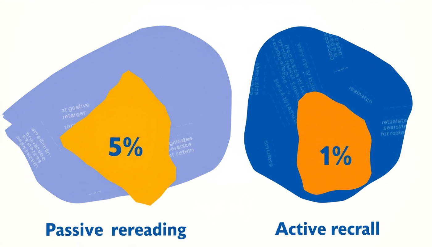 Comparaison visuelle relecture passive vs rappel actif avec pourcentages de rétention.