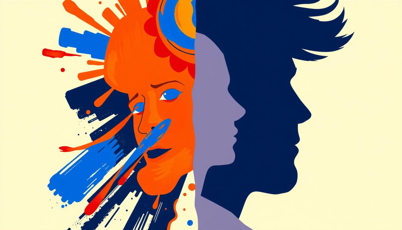 Person experiencing vivid flashbacks contrasted with blurred memories, watercolor style.