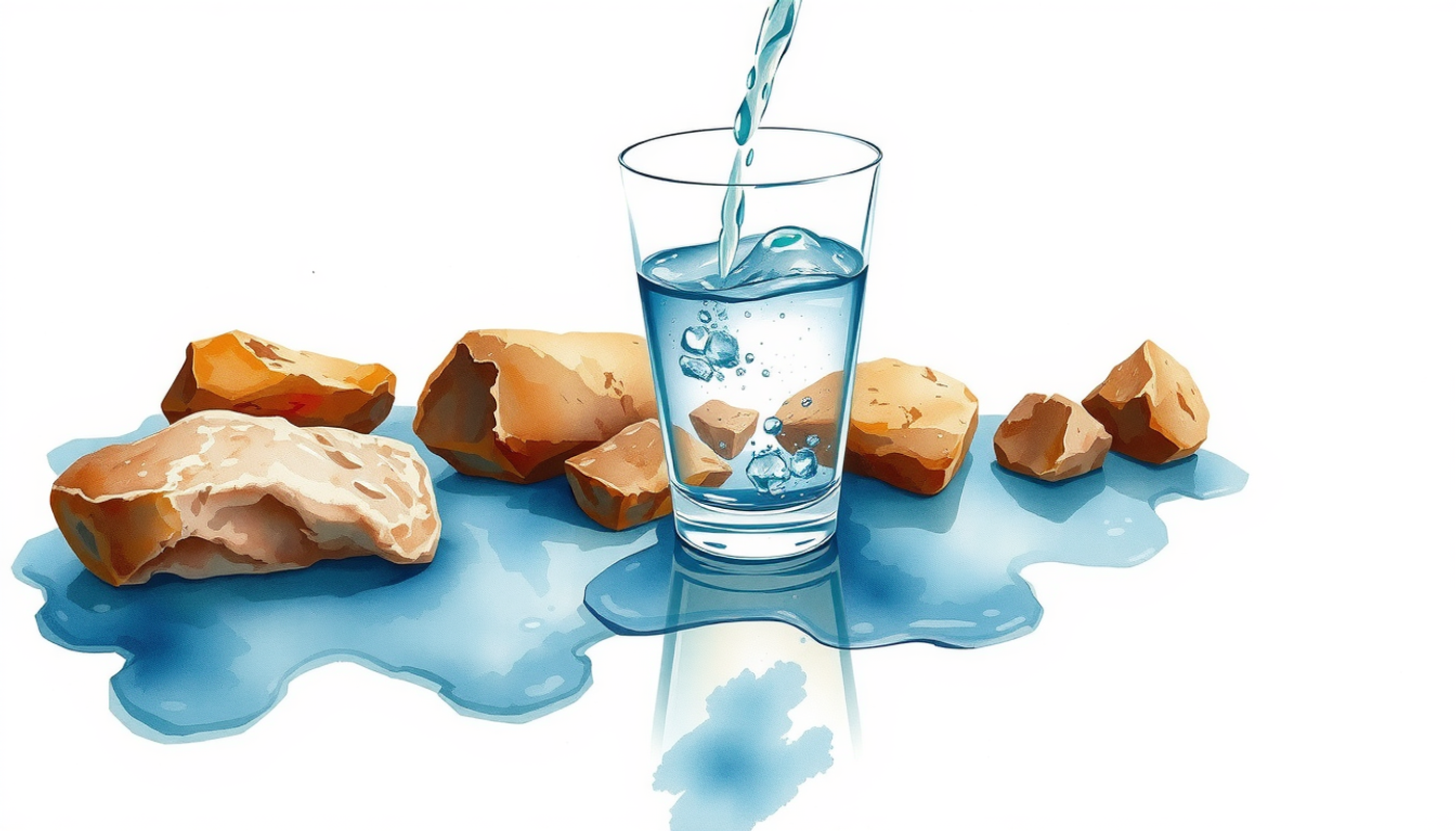 Water glass overflowing on stone surface, symbolizing excess and diminishing returns.