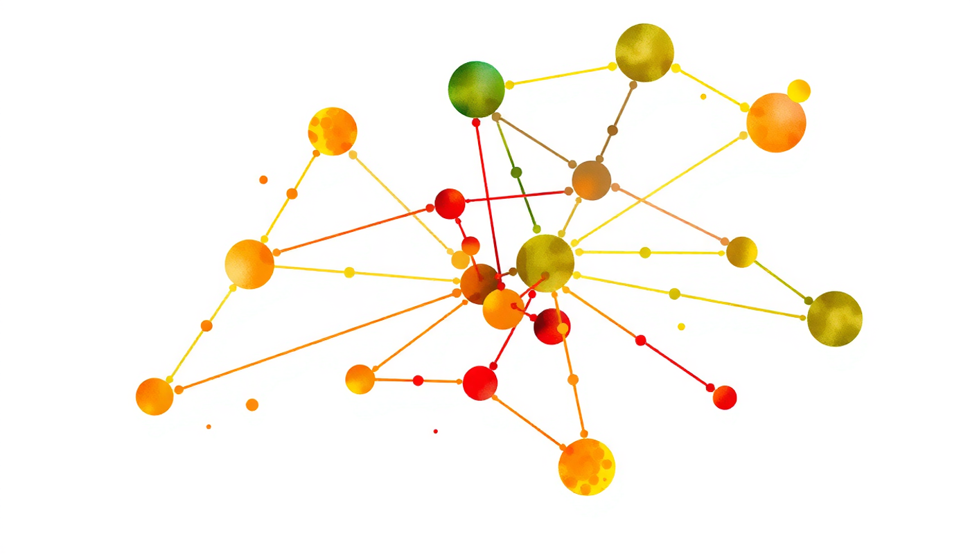 Abstract network graph with glowing connections and clustered knowledge domains.