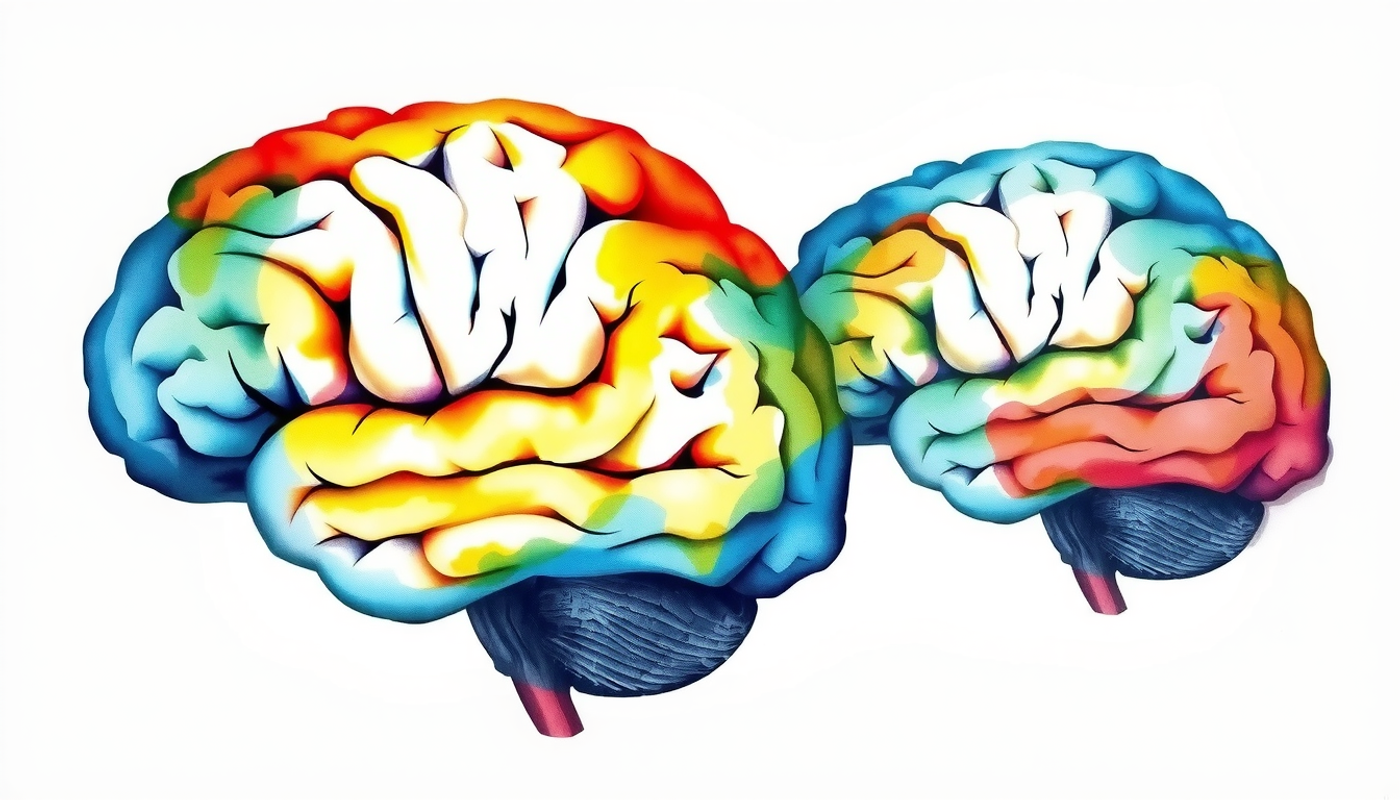 Rested brain with bright pathways vs. cluttered sleep-deprived brain.