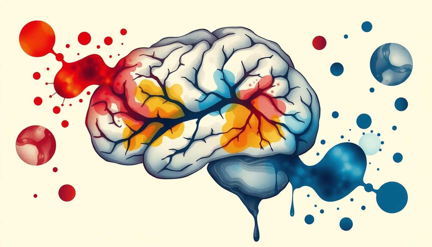 Abstract brain cross-section highlighting amygdala and hippocampus with vibrant memories.